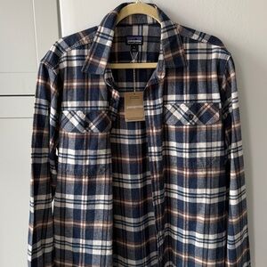 Patagonia Blue, Brown & Cream Plaid Flannel Shirt